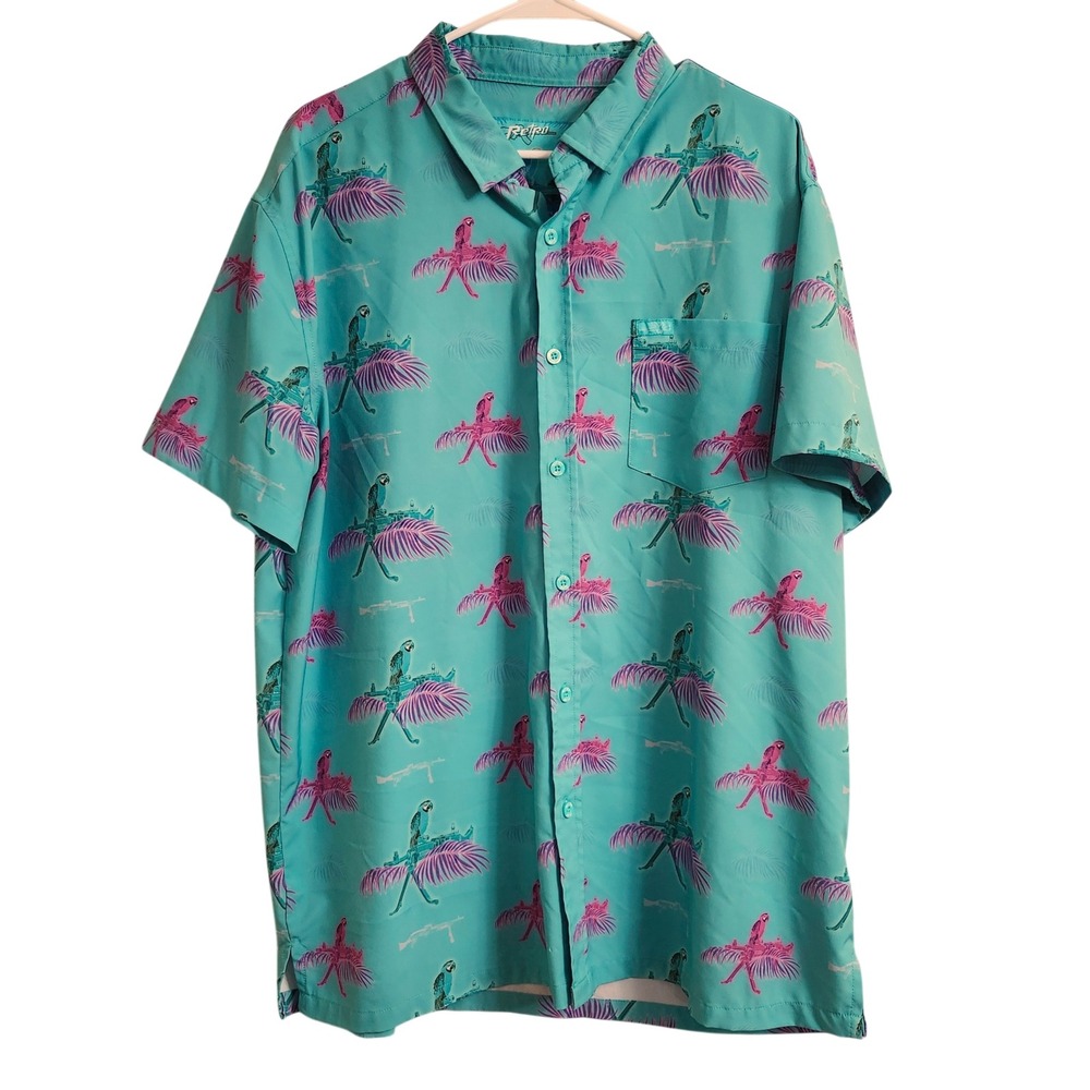 Retro Rifle Mens 2XL Saws & Macaws‎ Mint Green Tropical Parrot Shirt Button Down